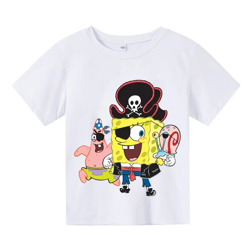 2024 Kids Fashion Summer Cotton T-shirt Cartoon SpongeBob Squarepants Kids Short sleeve Sweatshirt boys girls top