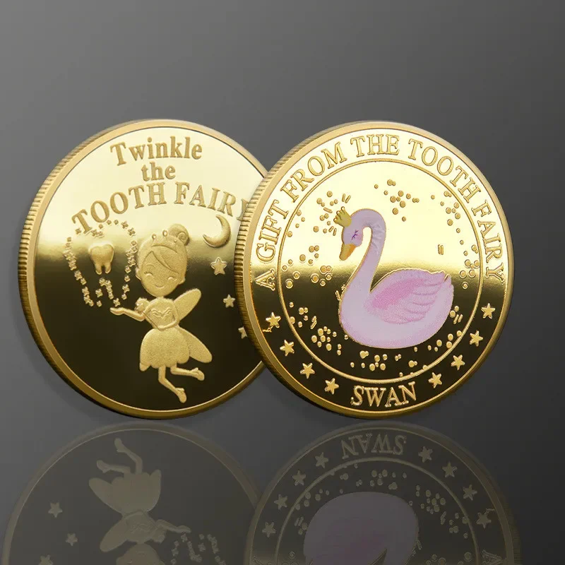 1PC Color Commemorative Coin Cartoon Fairy Teeth Exchange Gift Swan Memorial Day Decorative Product Creative Birthday Party Coin