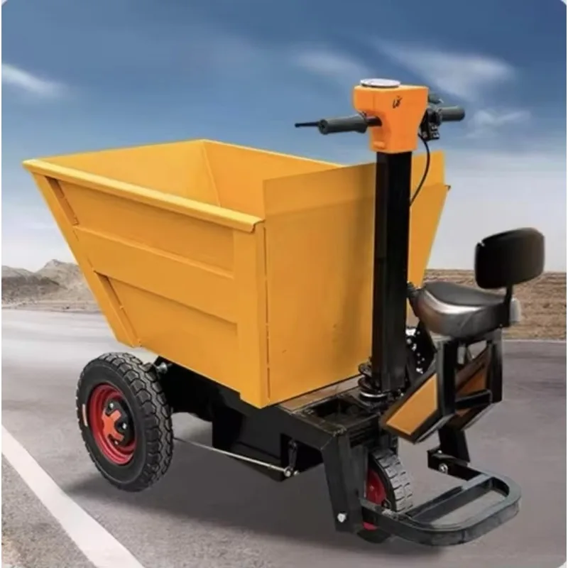 Electric Three-Wheeled Loader Truck with Hand-Pushed Inclined Bucket for Sand Materials Goods Dump Construction Hopper Cart Use