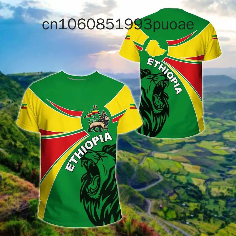 Ethiopia Flag National Emblem 3D Print T Shirts Streetwear Harajuku Men Women Casual Sportswear O Neck Short Sleeve T-shirt