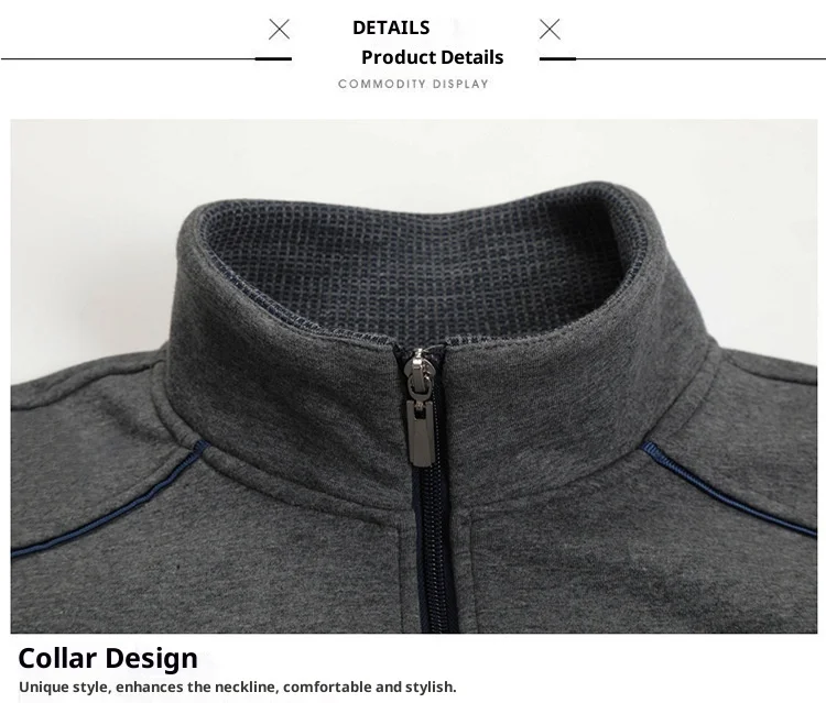 3-teiliger Herren-Sportanzug mit Kragenreißverschluss für Frühling und Herbst, langärmelige Hose, lässiger Sportanzug, Herren-Sporthemd-Set – Detail 10