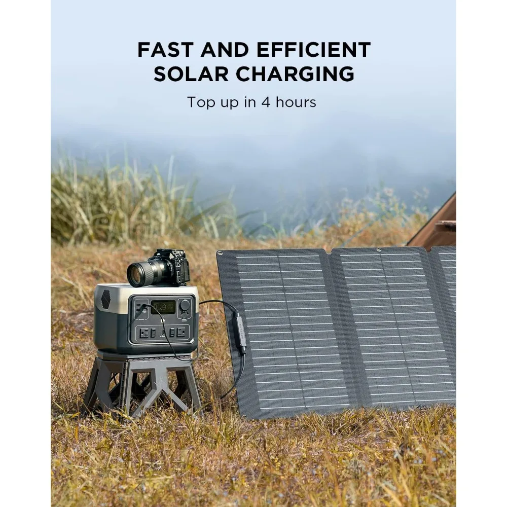 Solar Generator 512Wh Long-life LiFePO4 Portable Power Station& 160W Solar Panel, Camping & RVs 100% Charged in 60m