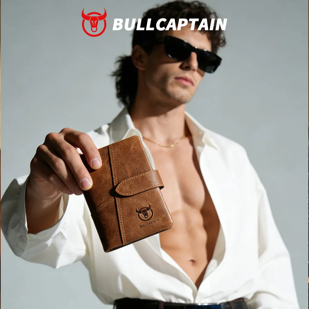 BULLCAPTAIN Genuine Leather Men's Wallet RFID Blocking Vintage Bifold Short Purse Cowhide Credit Card Holder with Coin Pocket - view 2
