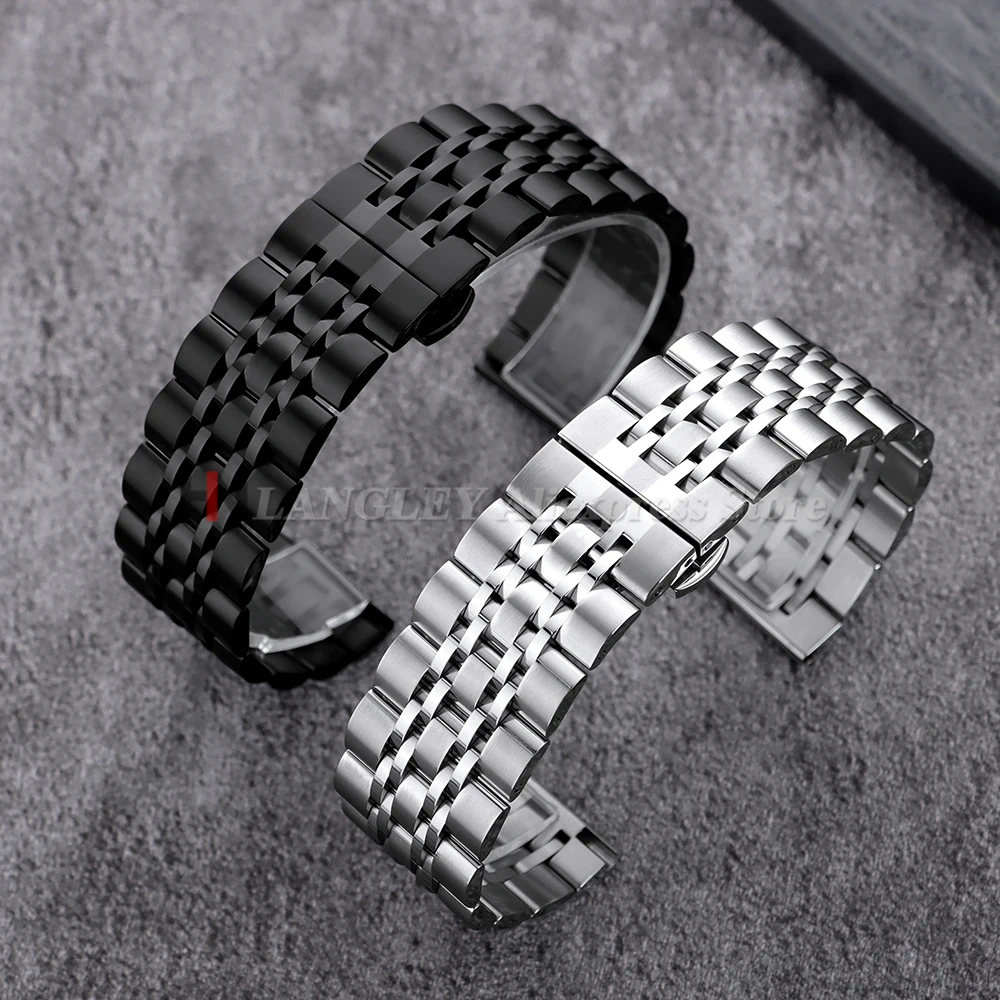 Correa de reloj de acero inoxidable de 20mm y 22mm para Tissot, Citizen, Seiko, hebilla de mariposa sólida, correas de reloj universales de liberación rápida