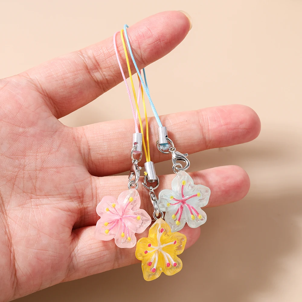 Aihua 3 teile/satz Süße Schöne Sakura Blume Telefon Kette Hängen Telefon Gurt Handgemachte Mobile Lanyard Schlüsselbund Schmuck Geschenke – Detail 2