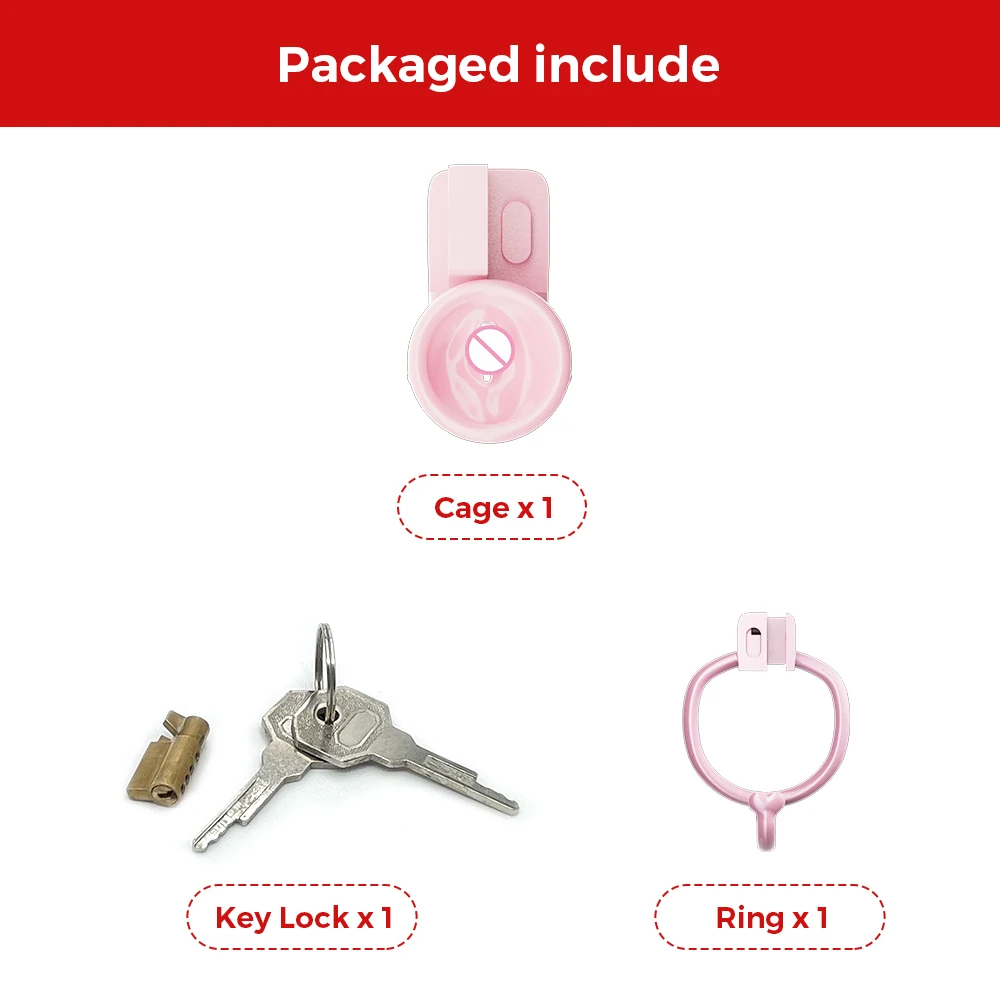 Pink CD TS Super Small Pussy Vaginal Chastity Cage Devices Heart Scrotum Stretcher Bondage Lock Penis Ring BDSM Sex Toys