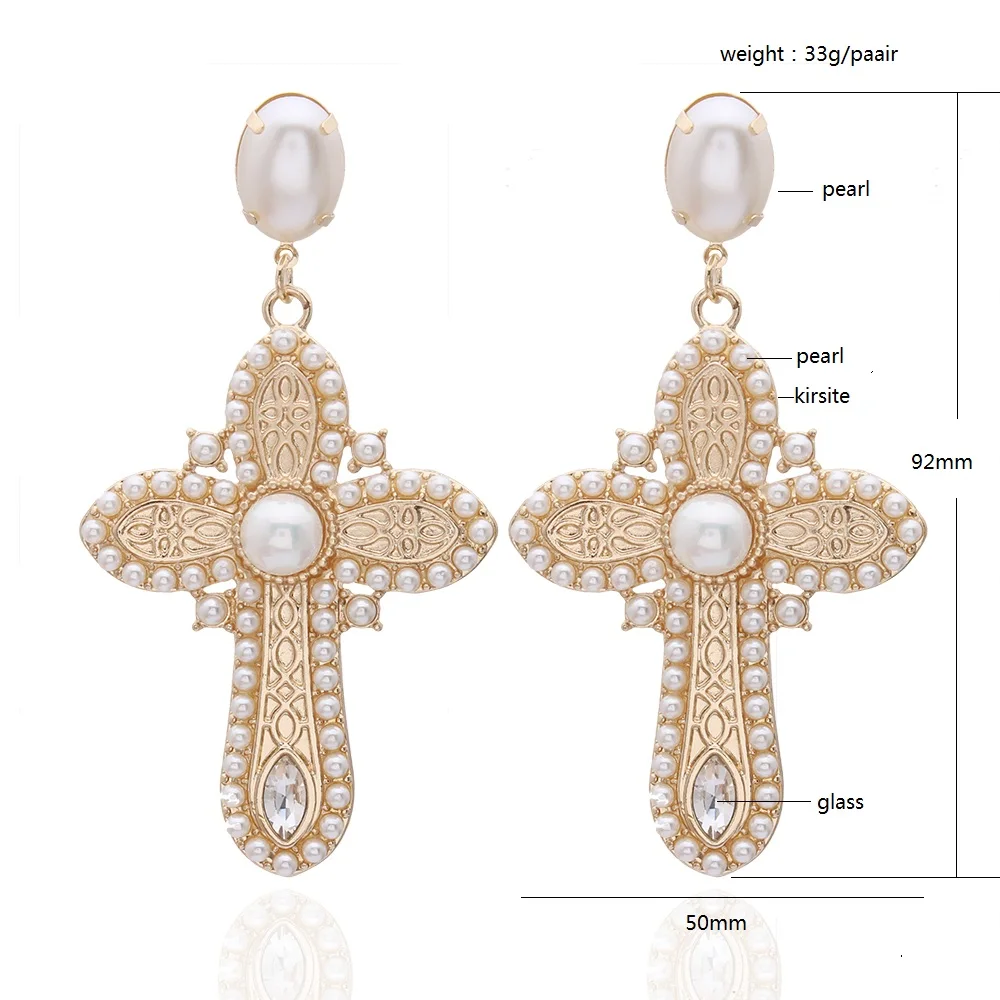 Middle Eastern women\'s retro pearl glass cross earrings, holiday party Ramadan earrings