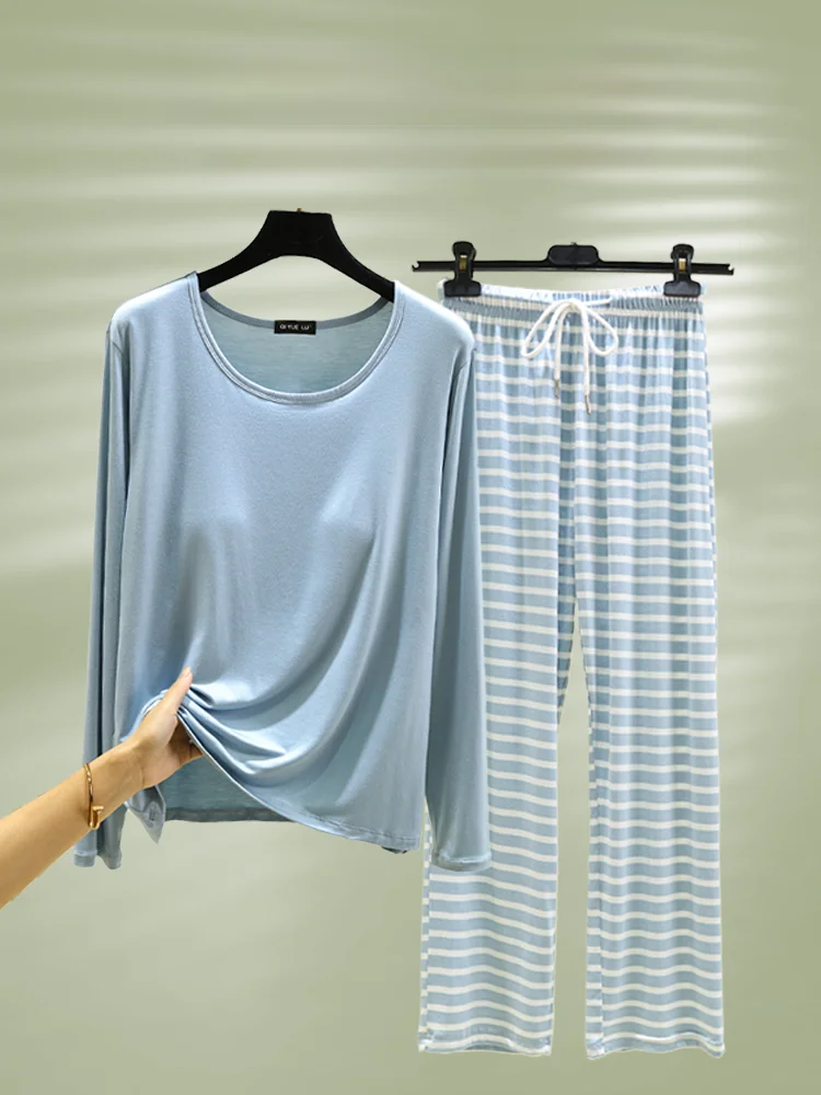 plus Size Modal Sleepwear Set Women's round Neck Bralette T-Shirt And Casual Pants Thin Autumn Home Clothes Ensemble