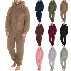 Men Pajama Sleep Overall Pajamas Onesie Plus Jumpsuit Kigurumis Adult Women Pajamas Plush Warm Jumpsuit Warm Pajamas solid color