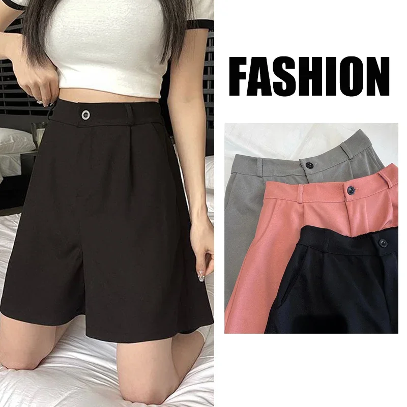 Pantaloni corti larghi coreani femminili estivi Pantaloni da ragazza concisi solidi a gamba larga Pantaloncini da abito casual quotidiani a vita alta da donna