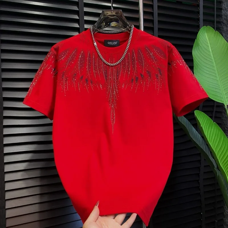 Hot-pressed Diamond Cotton Short-sleeved Heavy-duty Full-diamond Half-sleeved Embroidered Starry Sky