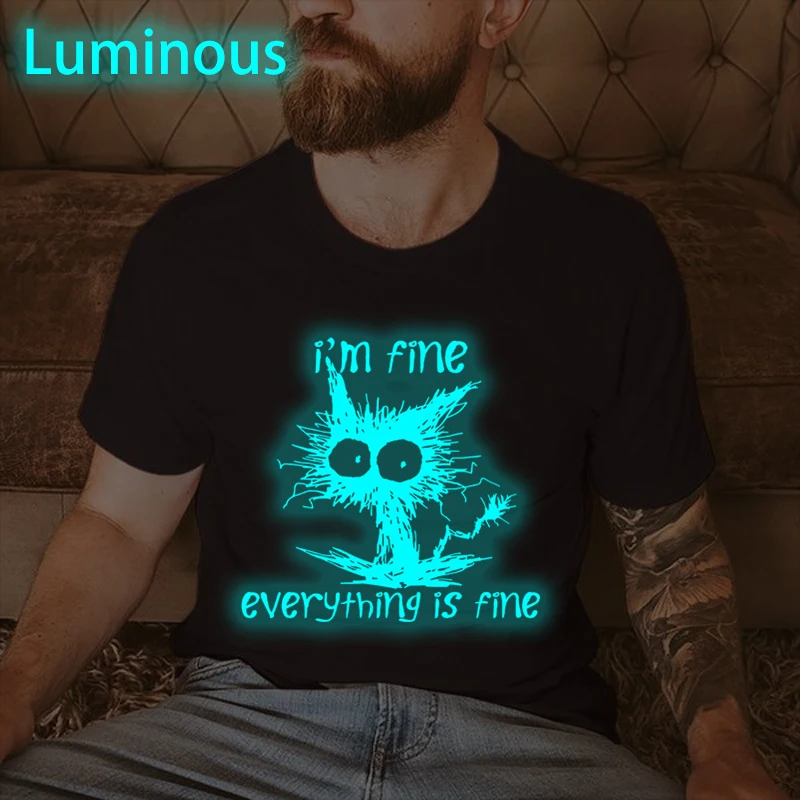 

Humorous Animal Cat Graphic Tee Luminous Style Short Sleeve Shirt Women Men Fun Kitten Streetwear T-shirts