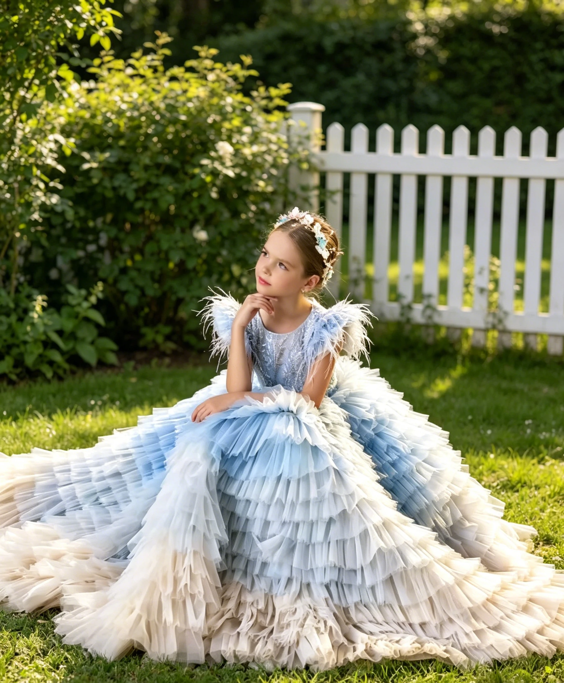 

Customized Flower Girl Dress For Wedding Glitter Tiered Short Sleeve Floor Length Elegant Kids Birthday First Communion Gown