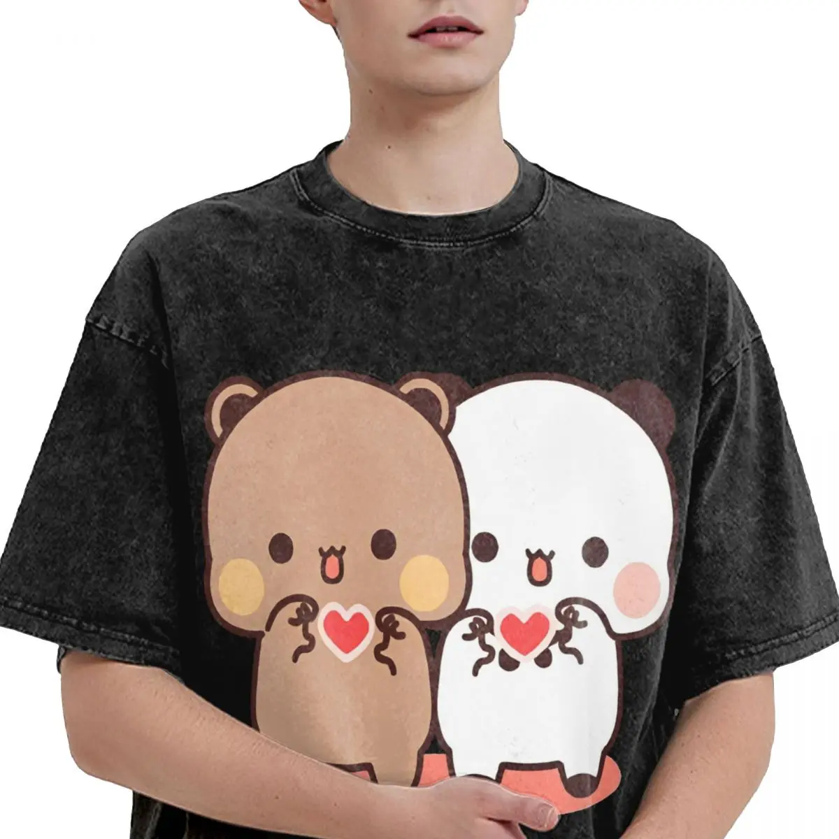 Mens T Shirt Cute Panda Bear Bubu Dudu Fun Love Power-bayingimg Washed T Shirts Hippie Summer Tee Shirt Y2K Basic Tops Plus Size