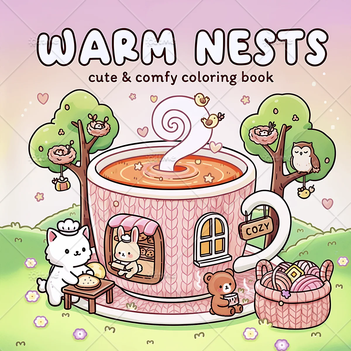 WARM NESTS Bold-easy Patterns Coloring Book for Adults Cute Drawing Book Perfect Gift for Party and Birthday ﻿