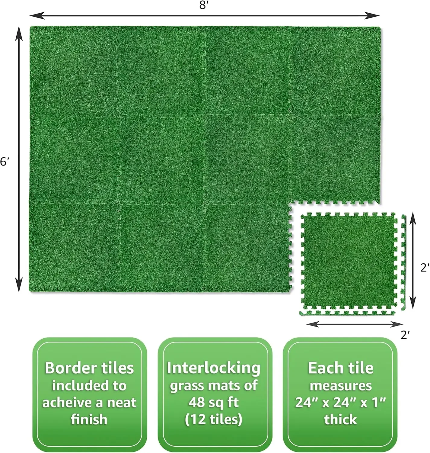 Grass Foam Floor Tiles - Kids Outdoor Toys, Playroom,Basement Home Gym - Artificial Carpet Grass Turf Indoor Outdoor Flooring