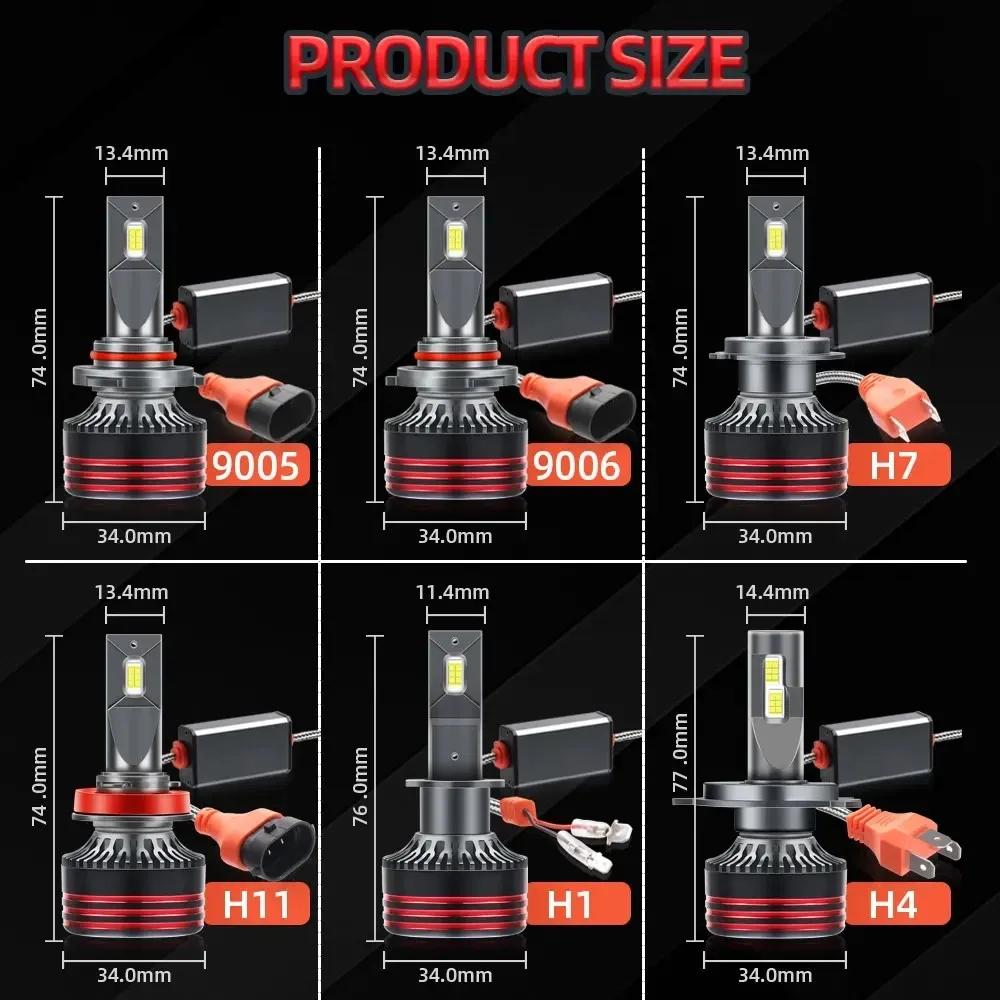 2 uds actualización 9005/HB3 9006/HB4 H7 H11 H4 H1 bombillas de faros LED haz alto y bajo 130W 23000LM 500% más brillante 6000K ventilador Plug-N-Play
