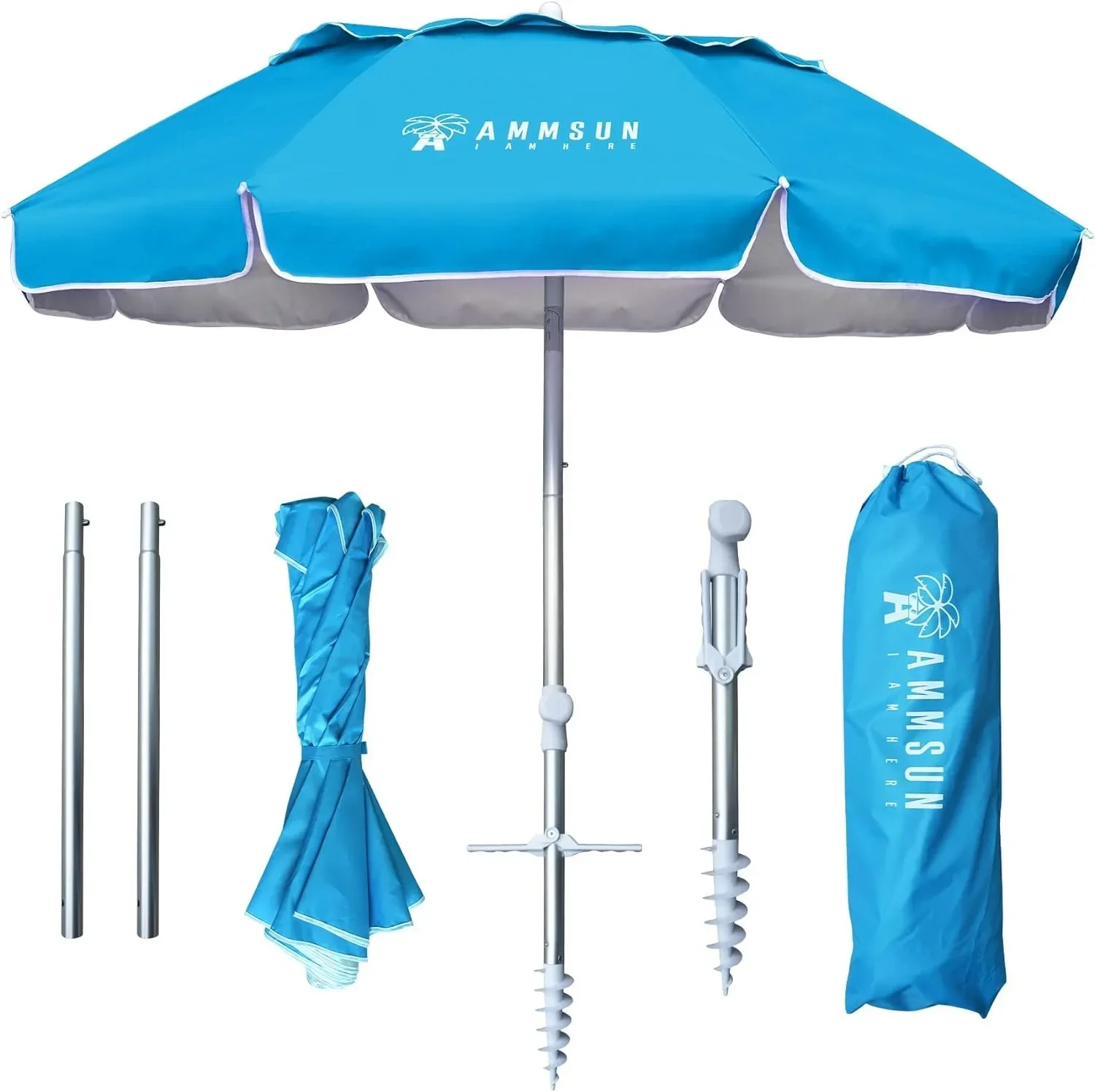 

Folding Portable Travel Beach Umbrella Telescopic Umbrella with Sand Anchor Tilt Vent UPF50+ UV Protection for Patio Garden Pool