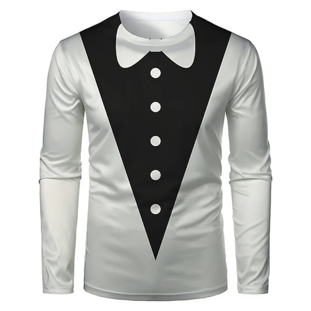 تي شيرت بدلة واقعية سهرة ثلاثية الأبعاد طباعة الرجال كم طويل تي شيرت قمة الموضة غير رسمية البلوز تنفس الشارع الشهير تأثيري الملابس