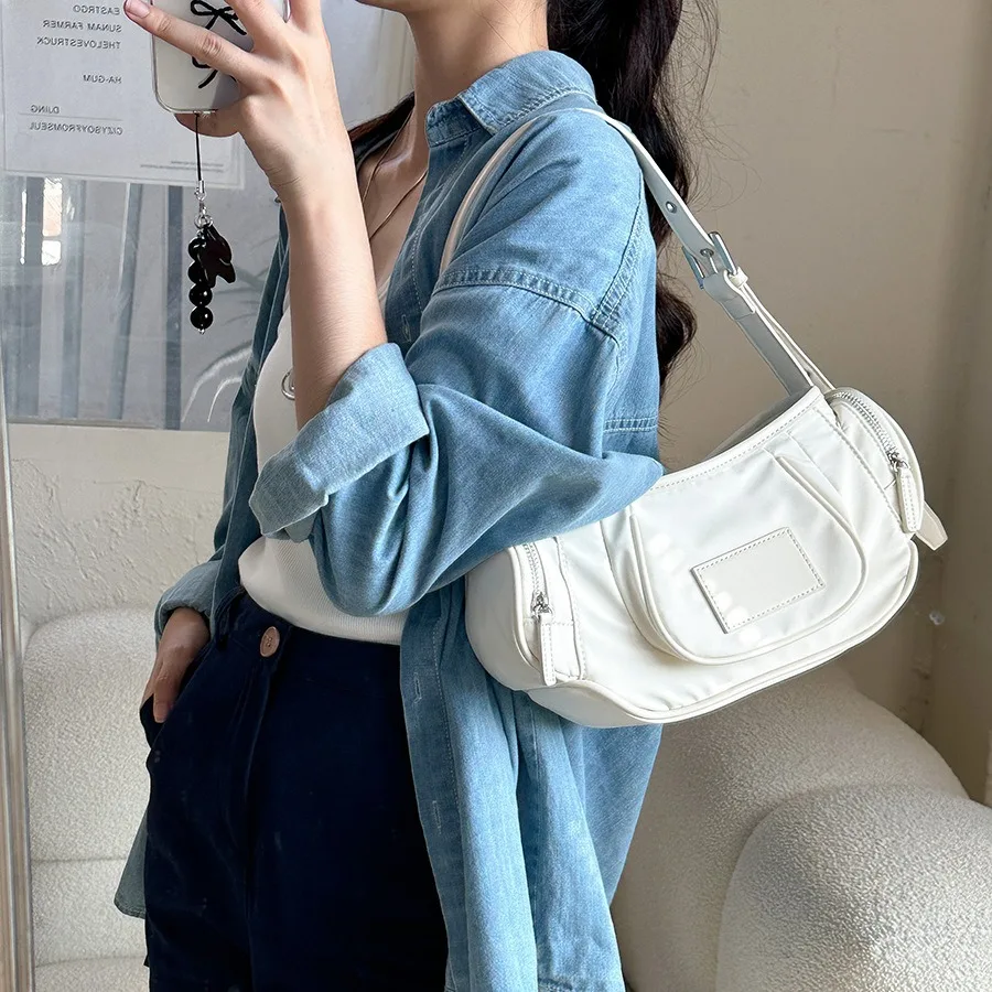 New nylon material shoulder bag 2024 ins trend bags Korean handbag with multiple pockets fashion armpit bag for women