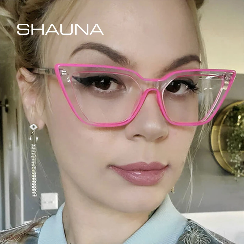 

SHAUNA Fashion TR90 Cat Eye Contrast Color Women Glasses Frame Retro Spring Hinge Anti-blue Light Eyewear Men Optical Frame