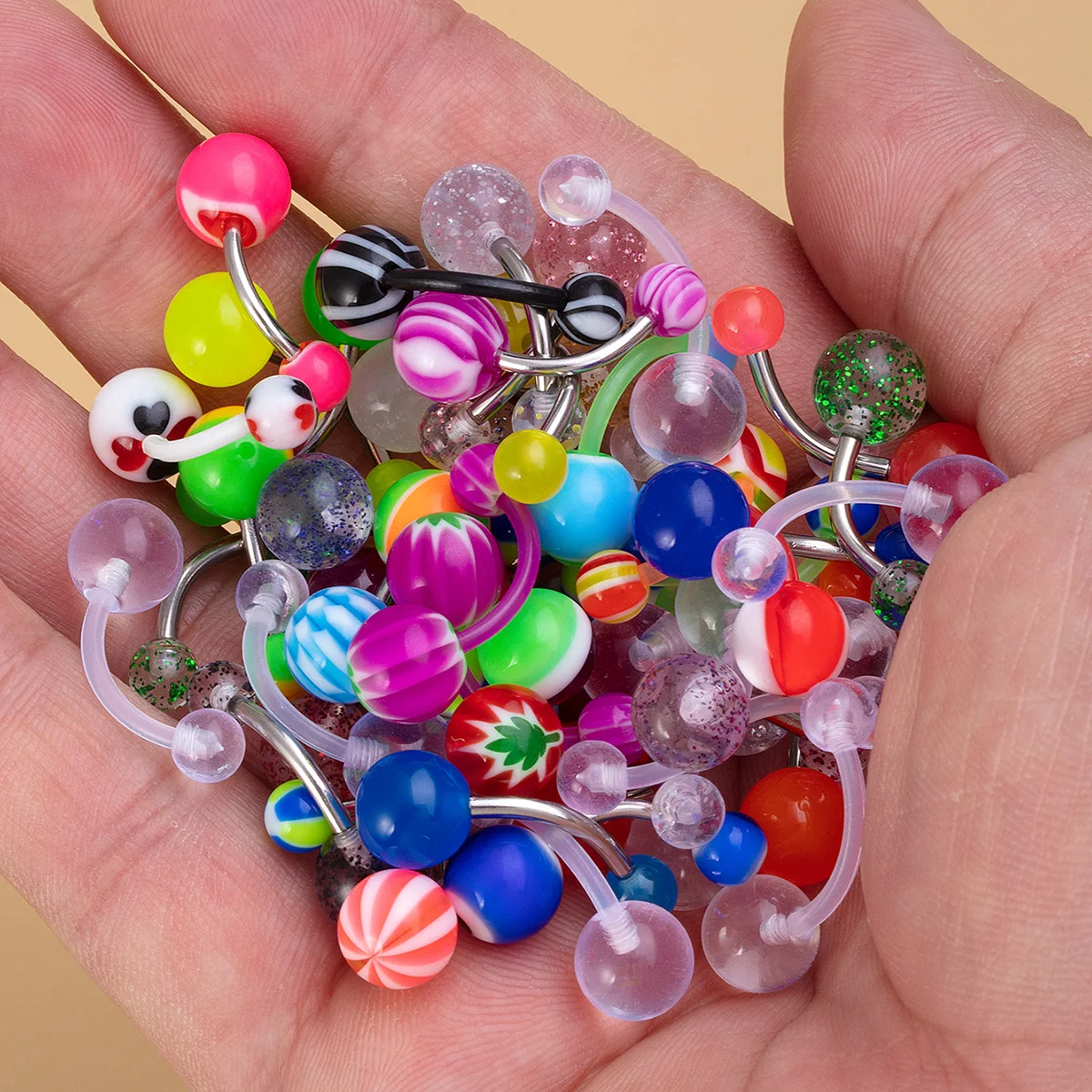 Colorful Acrylic Ball Belly Button Rings Set, 50-100pcs