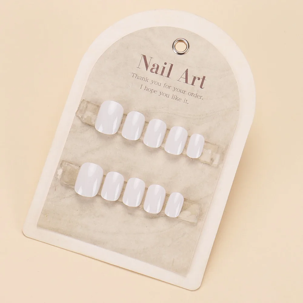 ファッションショートスクエアヘッドフェイクネイルグラデーションホワイトフルカバー偽爪取り外し可能ウェアラブルマニキュアプレスオンネイル女性
