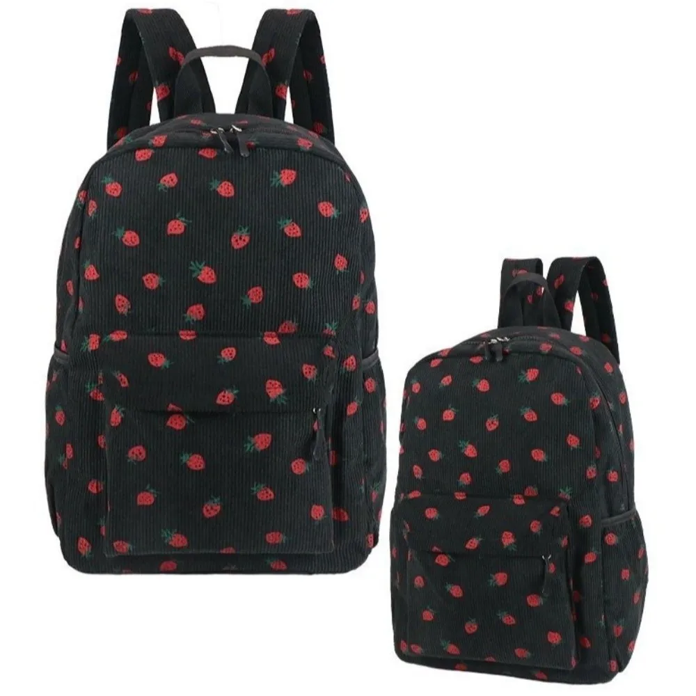 Casual Strawberry Corduroy Backpack Lightweight Solid Color Students School Bag Portable Japanese Style Students Daypack Daily