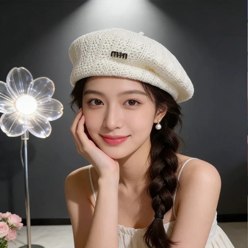 Spring and summer thin breathable hollow-out beret that makes the face look smaller, women's Japanese-style artistic fashion ver