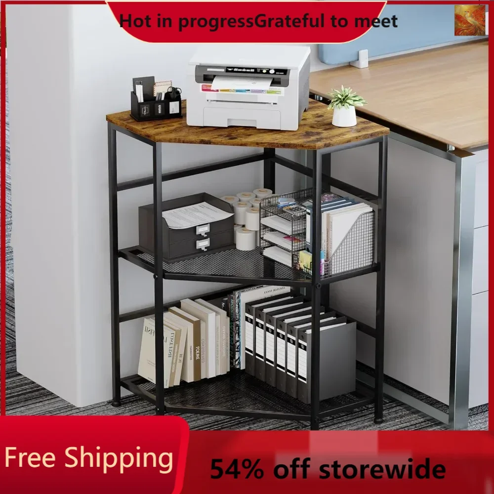 

Corner shelf with charging station, adjustable height, triangular corner table, suitable for small space, office, living room