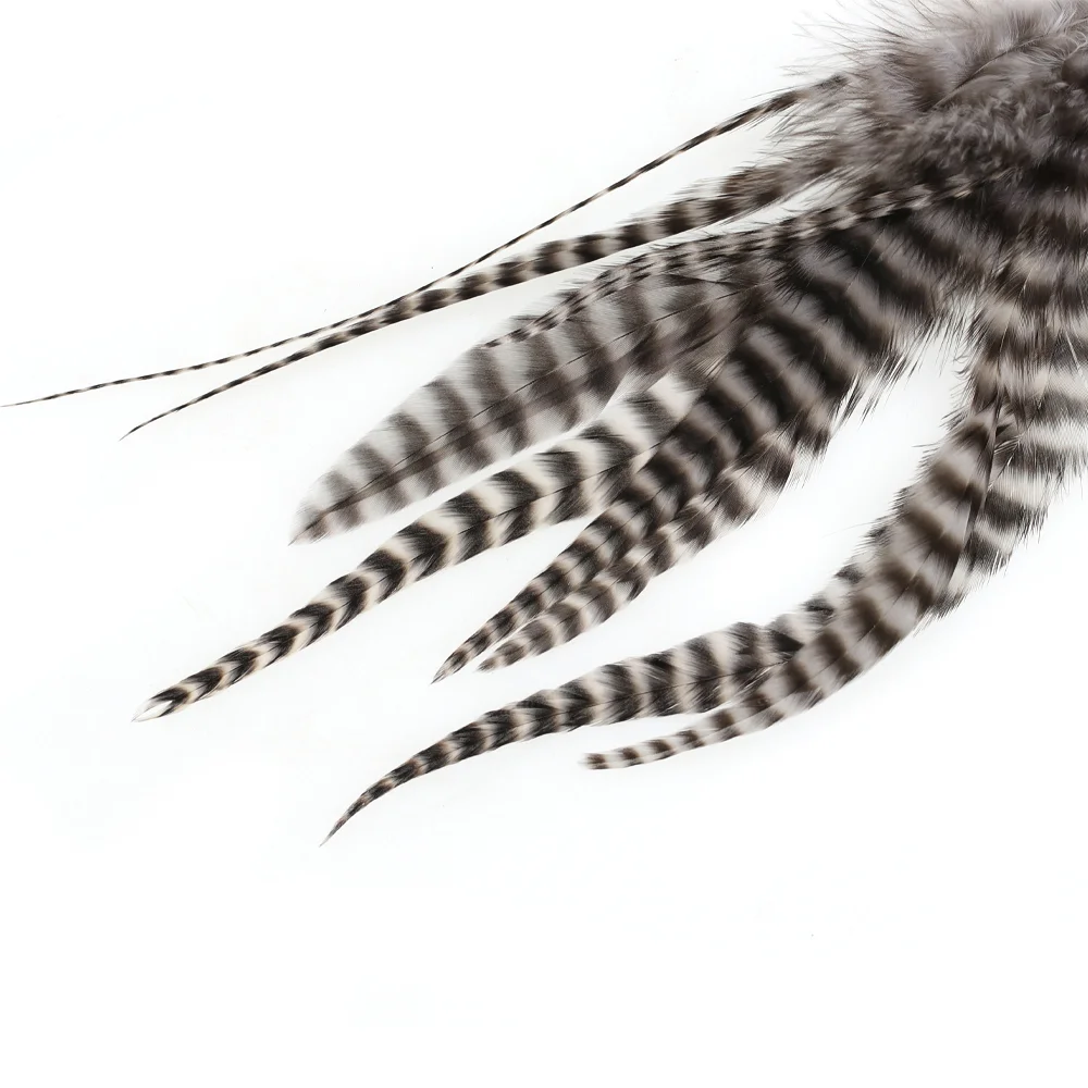 10 Stück/Packung Grizzly Saddle Hackle Hahnenhaar-Feder Fliegenbindematerial für Wooly Bugger Streamer Fliegen, Hechtangelköder – Detail 5