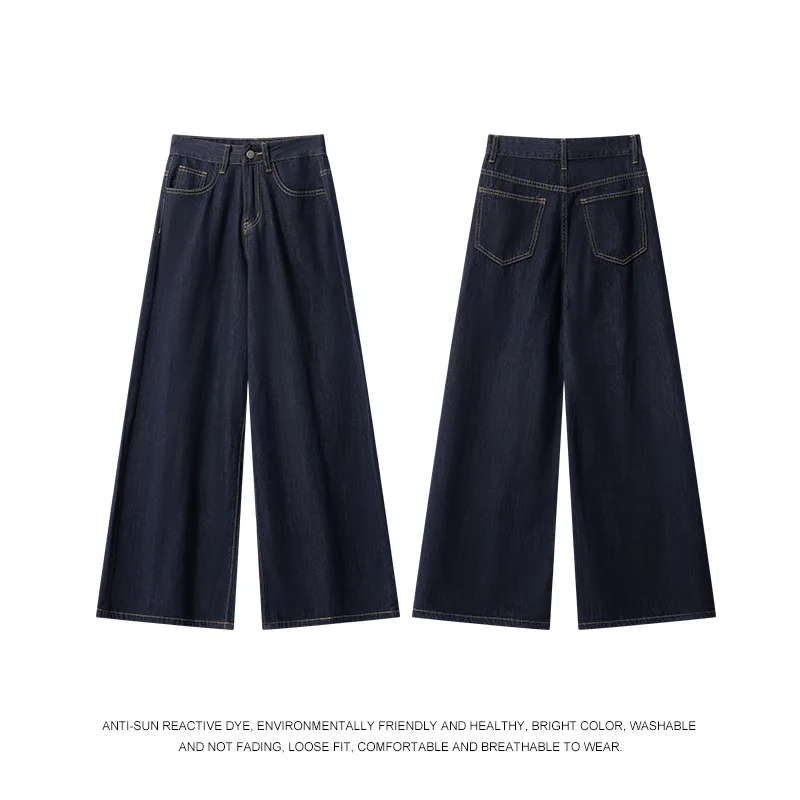 

Women Denim Jeans Solid Pant Pocket Zipper Fly Loose Fit High Waist Full Lenth Wide Leg Pant Slight Stretch Casual 2025 Autumn