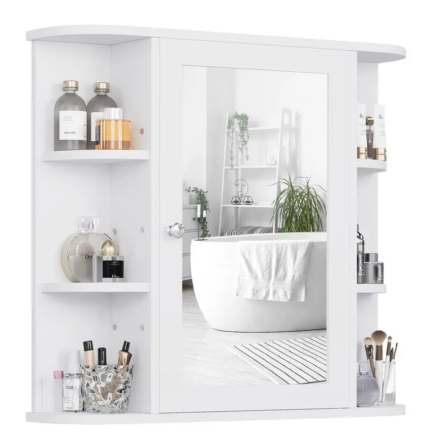 

Bathroom Wall Cabinet with Mirror, Mounted Medicine Cabinets with 4 Internal and 6 Open Shelves, Mirrored Door Over The Toilet S