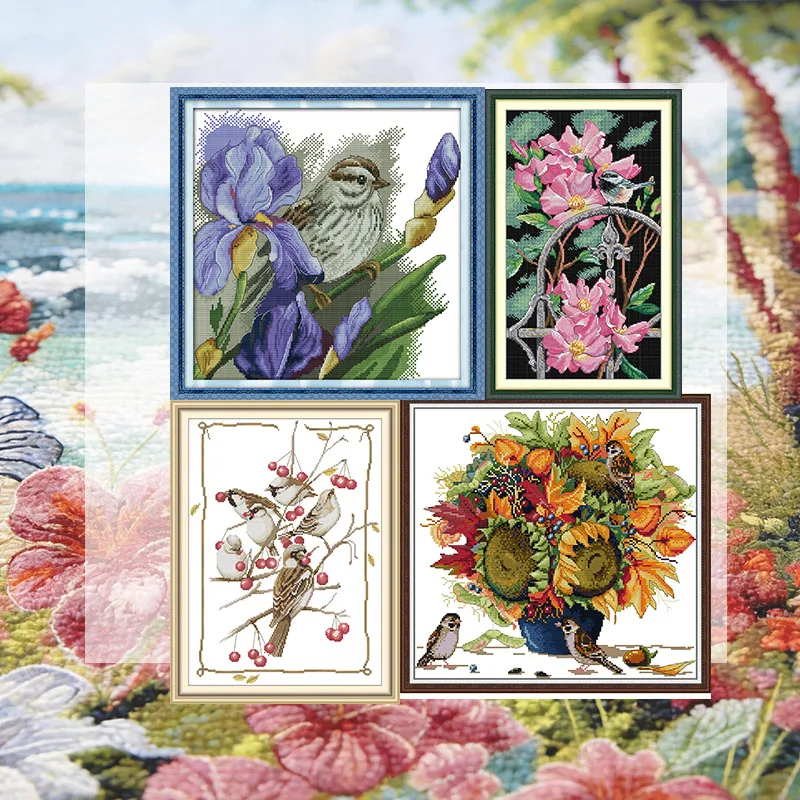

Cross Stitch Kit The Titmouse HD Printed Counted Fabric Aida 16CT 14CT 11CT DIY Embroidery Kit Gift Joy Sunday Factory Supply
