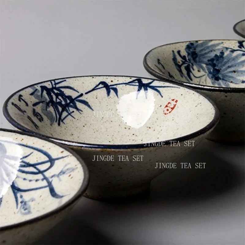 70ml Vintage Hand Painted Japanese Fish Pottery Cups Tea Cup Set Teaware Hat Sharp Bowl for Tea Ceremony Teacup Home Mugs