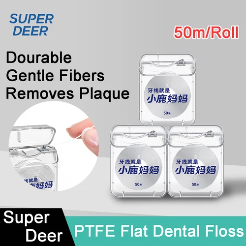 Hilo de PTFE de 50/100m, hilo dental de menta, cepillo Interdental plano, palo de dientes, higiene bucal, alambre limpio, salud práctica, cuidado bucal