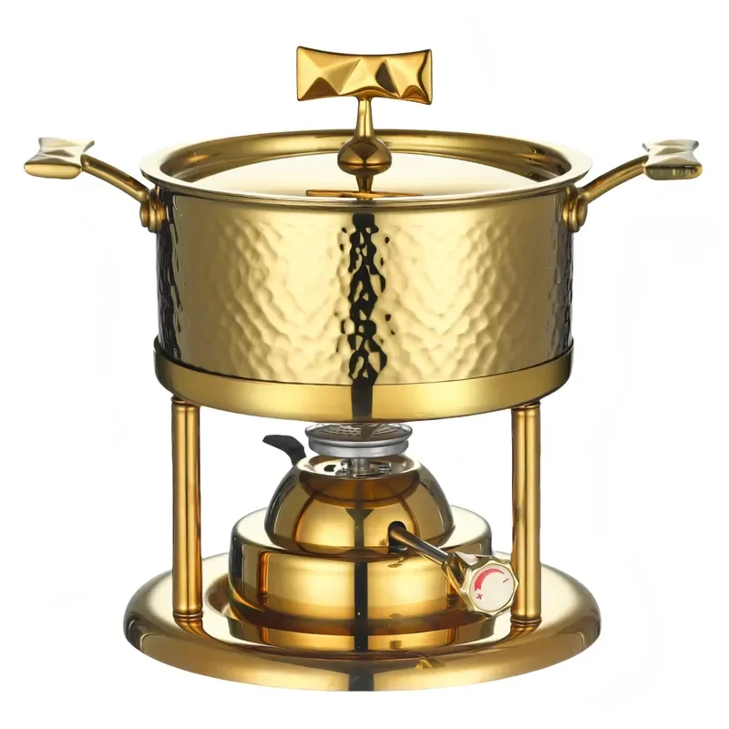 Portable Stainless Steel Personal Hot Pot for Indoor Outdoor Use Gold Finish Mini Cooking Pot for One Person Electric Heating