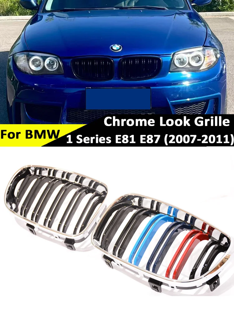 

Двойная решетка серебристого цвета с дизайном M для BMW 1 серии E81 E87 2008-2011, передний верхний бампер для почек, гриль, аксессуары для ремонта