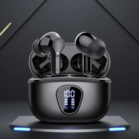 New Wireless Earbuds HiFi Stereo Headphones BT5.3 with ENC Noise Cancelling 48H LED Display Ear Buds IP7 Waterproof Earphones