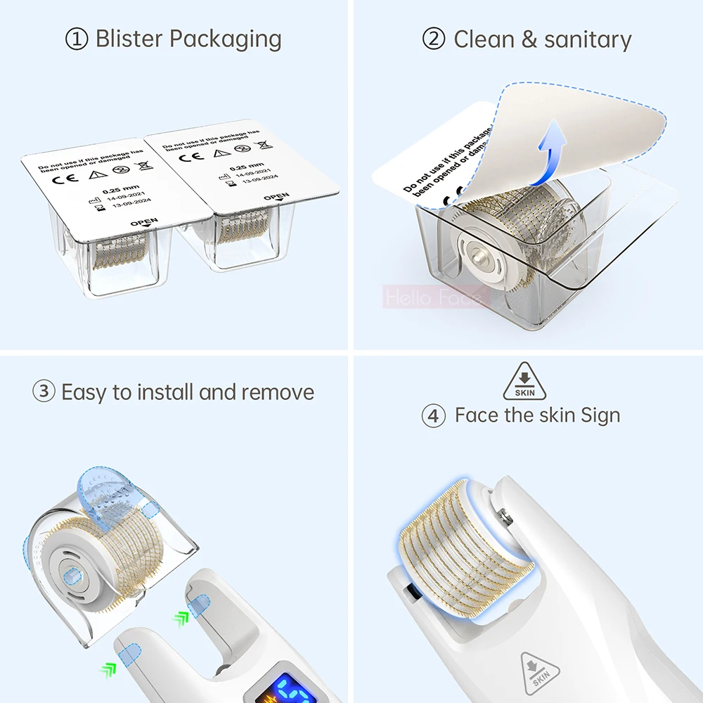 Hallo Gesicht G5 Ems Titan Derma Roller 540 Nadel verjüngen Kollagen Mikros trom Vibration LED-Gerät mit 2 Stück Rollen kopf