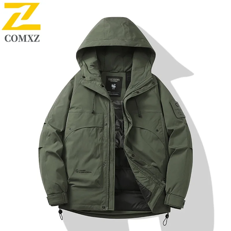 COMXZ Men Parker Coat Winter Travel Windproof Waterproof Premium Hiking Puffer Jacket Comfortable Snow Climbing Winter Jackets