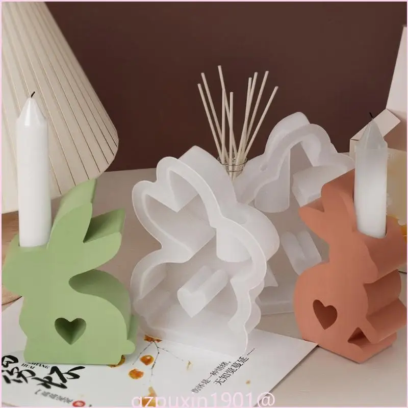 57QA Candle Holder Resin Molds Easter Rabbit Candlestick Silicone Mold Unique Candle Stand Epoxy Casting Mould DIY Crafts