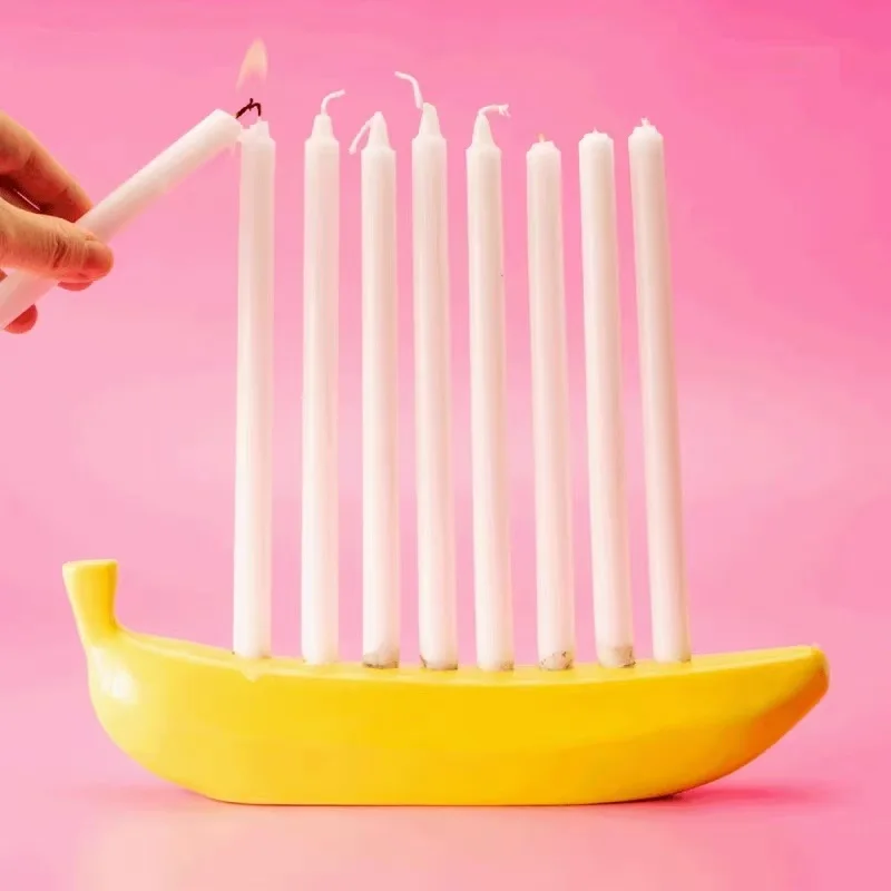 

Creative Nice Candle Stick Holder with Banana Shape Resin Material for Office Home Desktop Decor Holiday Hanukkah Adult Toy Gift