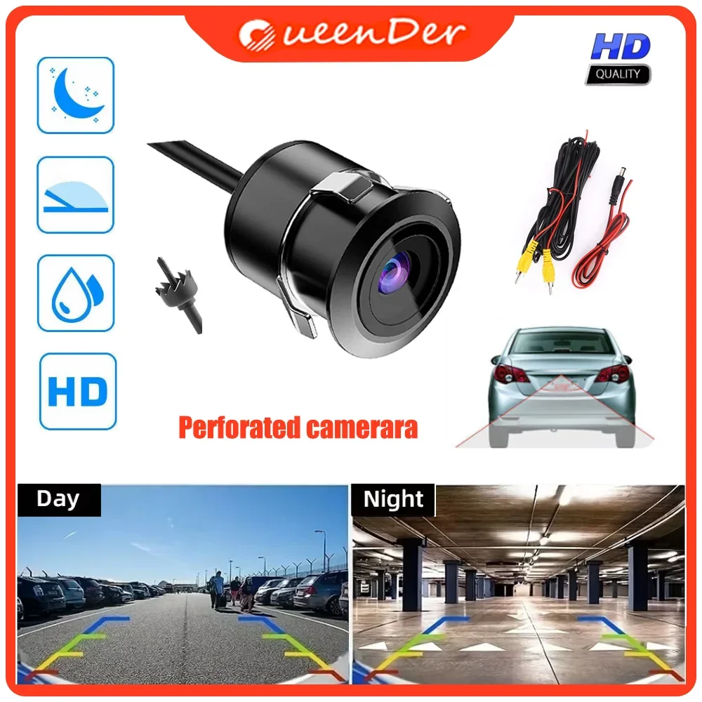 QueenDer 18.5mm car Back Up camera  Rear View Car Camera+Parking Guidline，Hidden Drill Hole Waterproof IP68 Reverse Car Camera