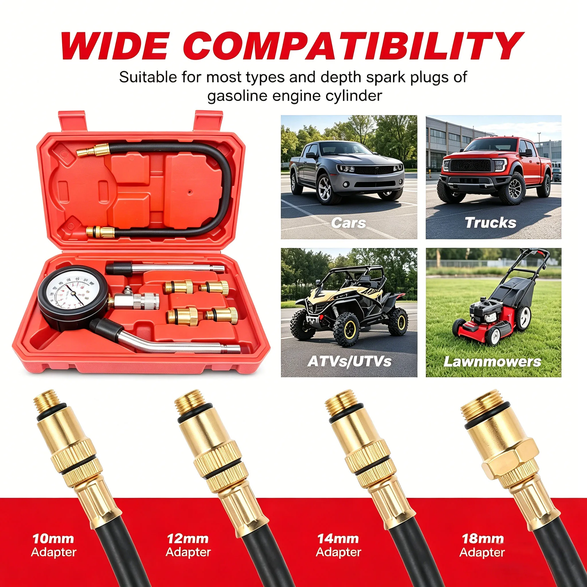 Pressure Gauge Compression Tester Car and Motorcycle Dual-purpose Cylinder Pressure Gauge Set Extension Rod Pressure Test Tool