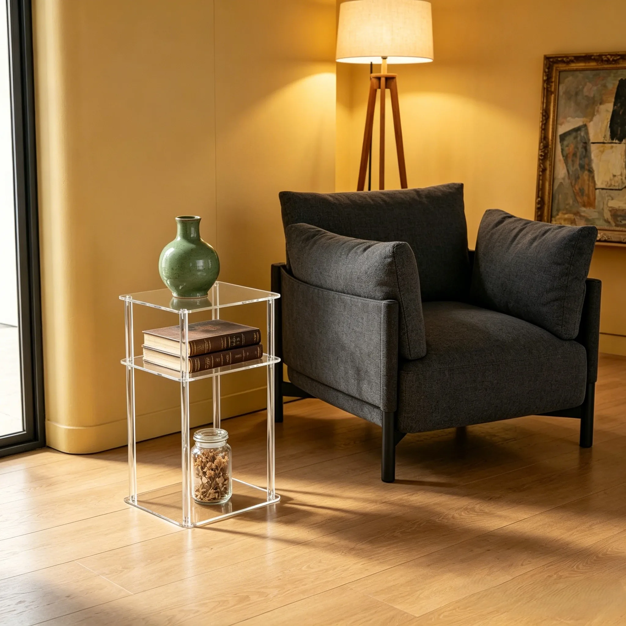 Three Tier End Table Design Minimalist Table Minimalist Bedside Table Clear Clear End Table Lightweight Design