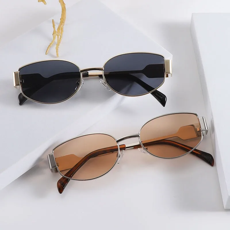New High-End Sunglasses for Women Oval Metal Frame Sun Glasses Men European and American Retro Eyewear UV400 Glasses
