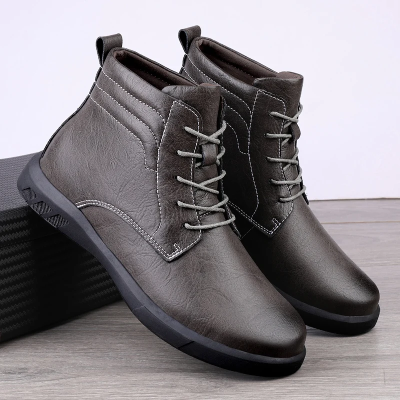 

Designer Brand Men's Genuine Leather Boots Winter Warmth Business Boots Conference Suit Short Boots Men's Casual High Top Shoes