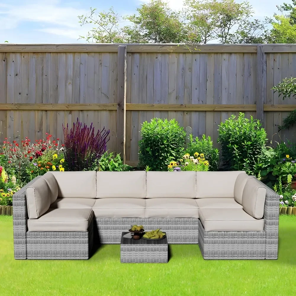 

14 Piece Outdoor Cushions for Patio Furniture Replacement – Waterproof Sofa & Couch Cushions for Rattan Wicker Sectionals