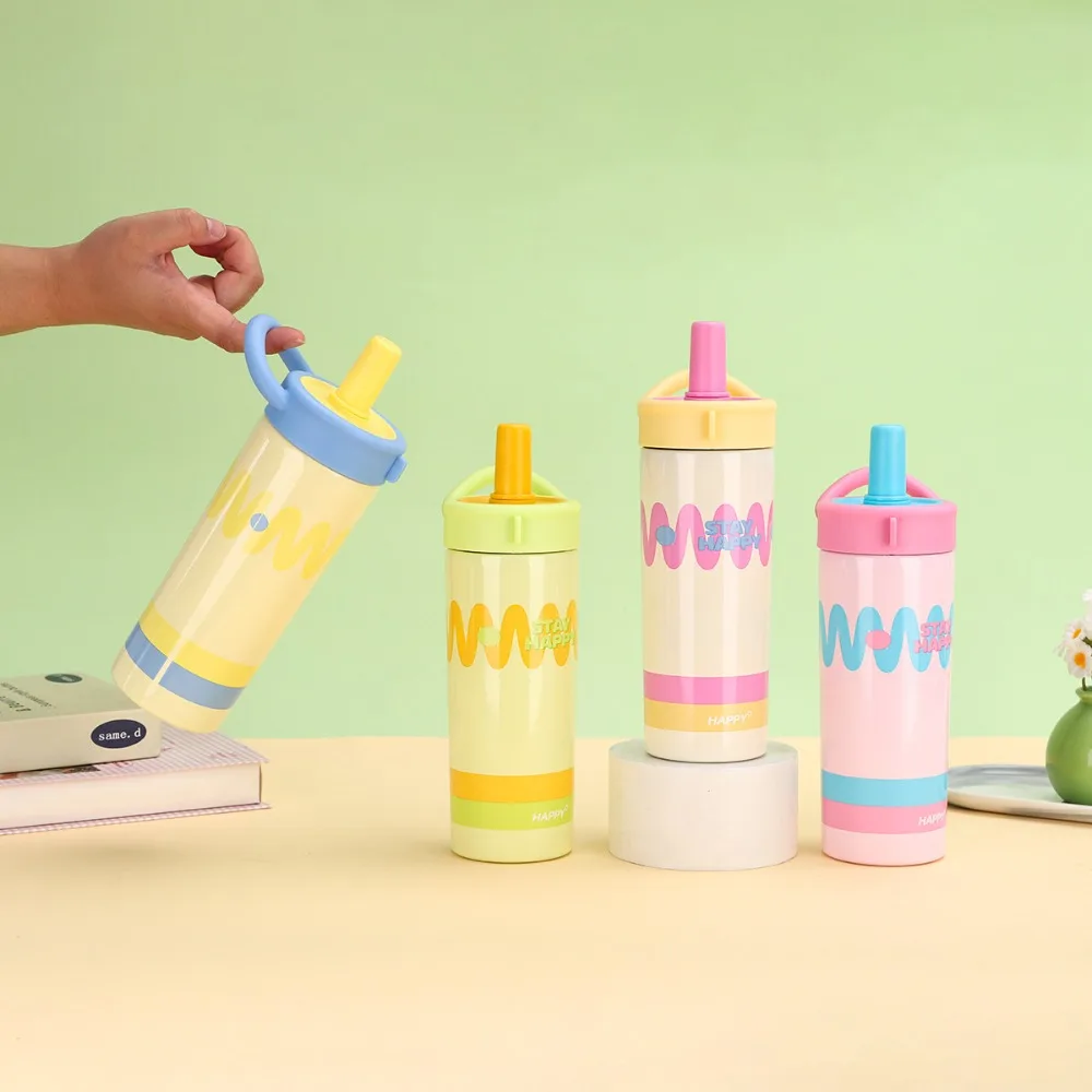 

Portable 600ml Stainless Steel Insulated Cup Dopamine with Handle Straw Cup Leak-Proof Thermos Water Bottle Camping